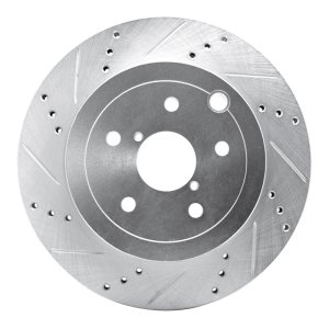 Subaru Impreza Brake Rotor (1) - Rear Left - R1 Concepts - Drilled & Slotted - Silver - `08-`20